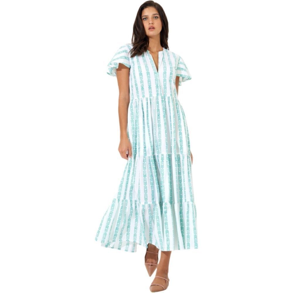 OLIPHANT V-Neck Flutter Sleeve Maxi in Archer Green, Size XXS. NWT!